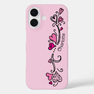 Girly Girl Hot Pink Hearts with Name Case-Mate iPh iPhone 16 Case