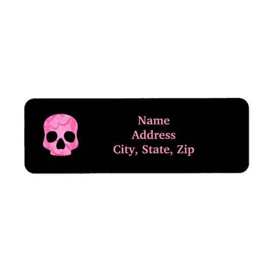 Girly girl pink elegant swirly skull return address label