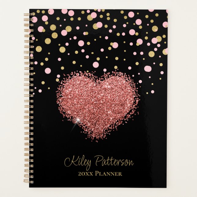 Girly Girl Pink Sparkle Heart  Planner (Front)