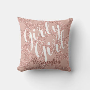 Girly Girl Rose Blush Glitter Polka Dot Named Cushion