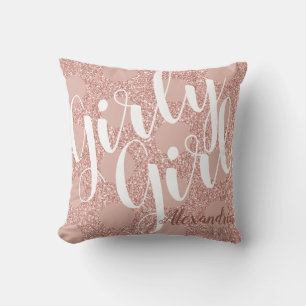Girly Girl Rose Blush Glitter Polka Dot Named Thro Cushion