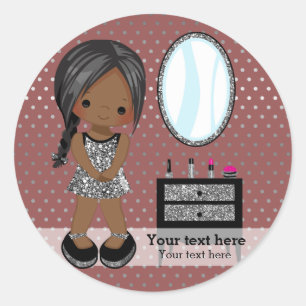 Girly girl silver - choose background colour classic round sticker