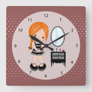 Girly girl silver - choose background colour square wall clock