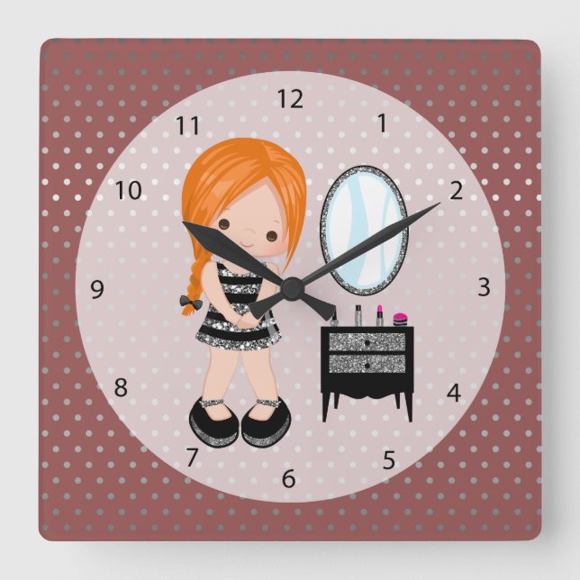 Girly girl silver - choose background colour square wall clock (Front)