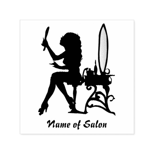 Girly Girl Woman Silhouette Hair and Beauty Salon Self-inking Stamp (Design)