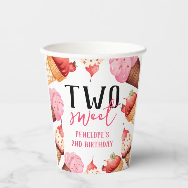 Girly Girls Two Sweet 2nd Birthday Ice Cream Paper Cups (Front)