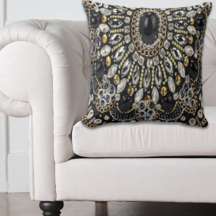 girly glam art deco black gold bohemian  cushion