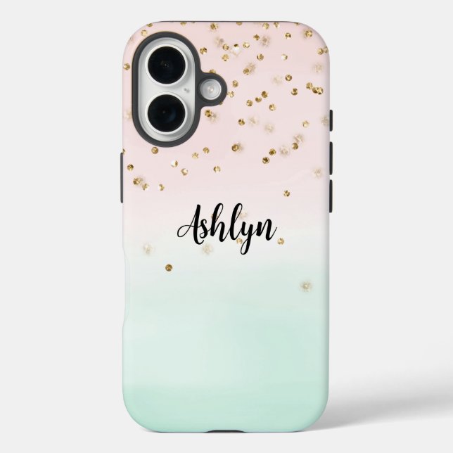 Girly Glam Blush Pink Mint Gold Sparkle Confetti Case-Mate iPhone Case (Back)