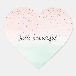 Girly Glam Blush Pink Mint Gold Sparkle Confetti Heart Sticker