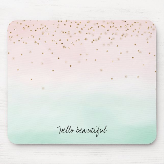 Girly Glam Blush Pink Mint Gold Sparkle Confetti Mouse Pad (Front)