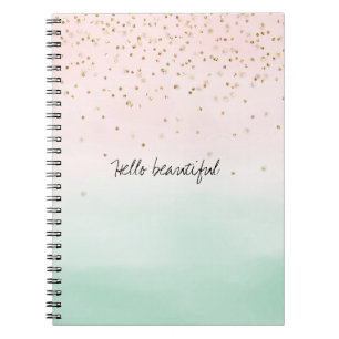Girly Glam Blush Pink Mint Gold Sparkle Confetti Notebook