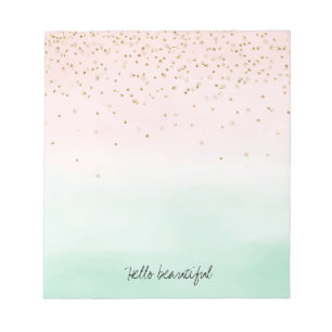 Girly Glam Blush Pink Mint Gold Sparkle Confetti Notepad