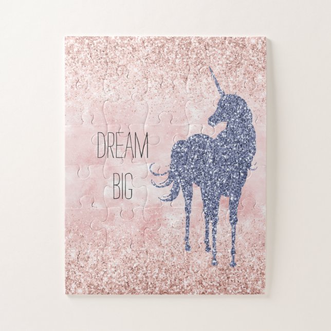 Girly Glam Blush Pink Purple Unicorn Glitter Jigsaw Puzzle (Vertical)