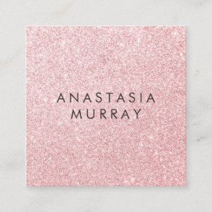 Girly & Glam Blush Pink Rose Gold Glitter Sparkles Square Business Card
