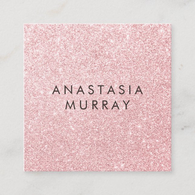 Girly & Glam Blush Pink Rose Gold Glitter Sparkles Square Business Card (Front)