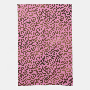 Girly Glam Brown Pink Leopard Print Tea Towel
