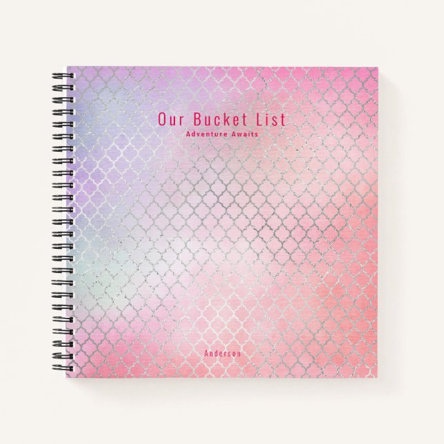 Girly Glam BUCKET LIST Pink Glitter Custom Notebook (Front)