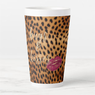 Girly Glam Cheetah Leopard Hugs & Kisses Lips Latte Mug