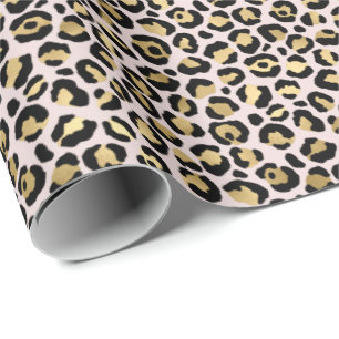 Girly Glam Gold Blush Leopard Print Wrapping Paper