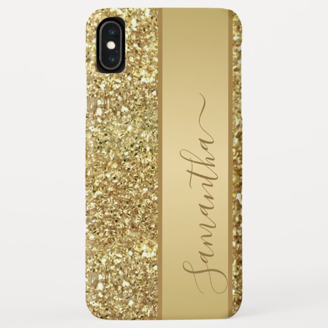 Girly Glam Gold Glitter Monogram Name Script Case-Mate iPhone Case (Back)