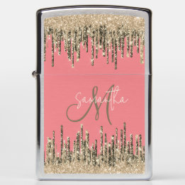 Girly Glam Gold Glittery Drips Monogram 