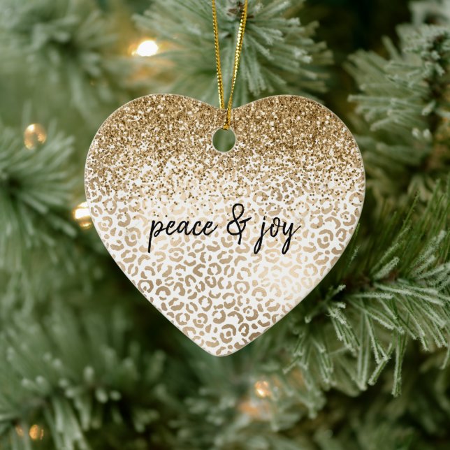 Girly Glam Gold Leopard Print Glitter Sparkle Ceramic Ornament (Tree)