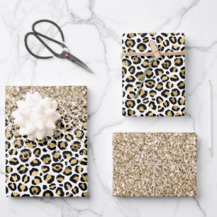 Girly Glam Gold Leopard Print Glitter Sparkle  Wrapping Paper Sheet
