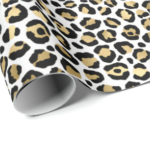 Girly Glam Gold Leopard Print Wrapping Paper