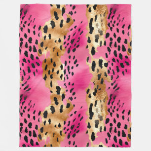 Girly Glam Gold Pink Black Leopard  Fleece Blanket