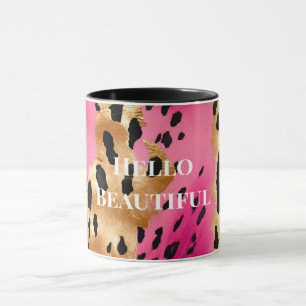 Girly Glam Gold Pink Black Leopard  Mug
