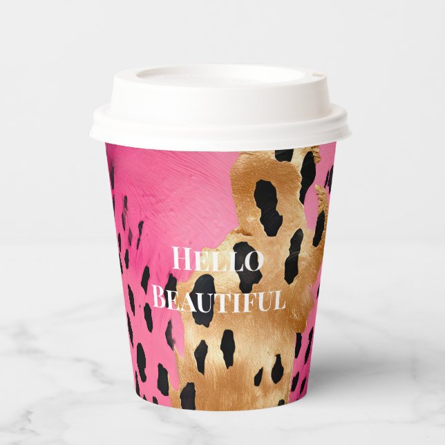 Girly Glam Gold Pink Black Leopard  Paper Cups (Front)