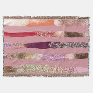 Girly Glam Gold Pink Glitter Metallic Brushstrokes Throw Blanket