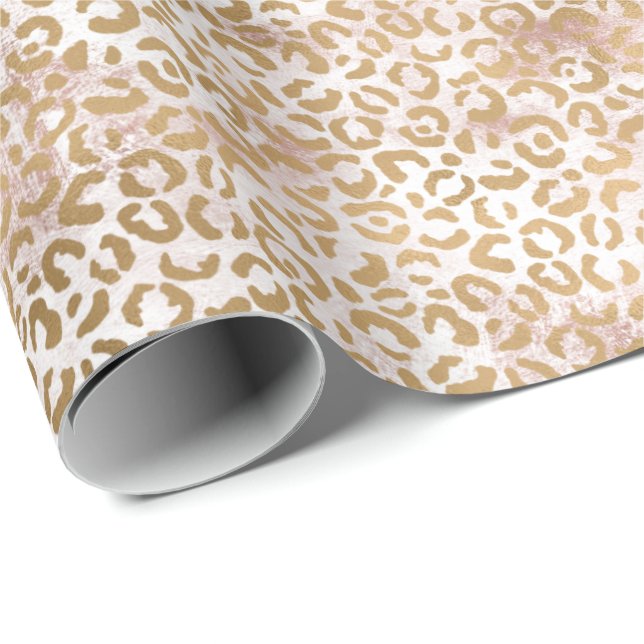 Girly Glam Gold Pink Leopard Print Wrapping Paper (Roll Corner)