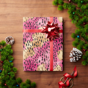 Girly Glam Gold Pink Leopard Wrapping Paper