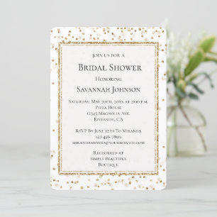 Girly Glam Gold Sparkle Confetti Bridal Shower Invitation