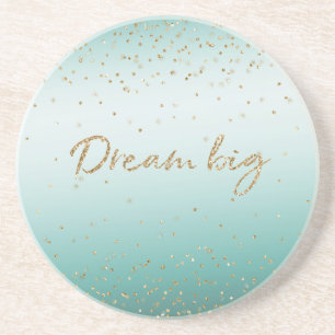 Girly Glam Gold Sparkle Confetti Mint Glitter Coaster