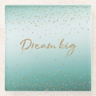 Girly Glam Gold Sparkle Confetti Mint Glitter Glass Coaster