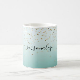 Girly Glam Gold Sparkle Confetti Mint Ombre Coffee Mug