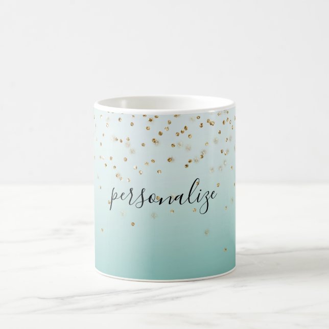 Girly Glam Gold Sparkle Confetti Mint Ombre Coffee Mug (Center)