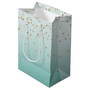 Girly Glam Gold Sparkle Confetti Mint Ombre Medium Gift Bag