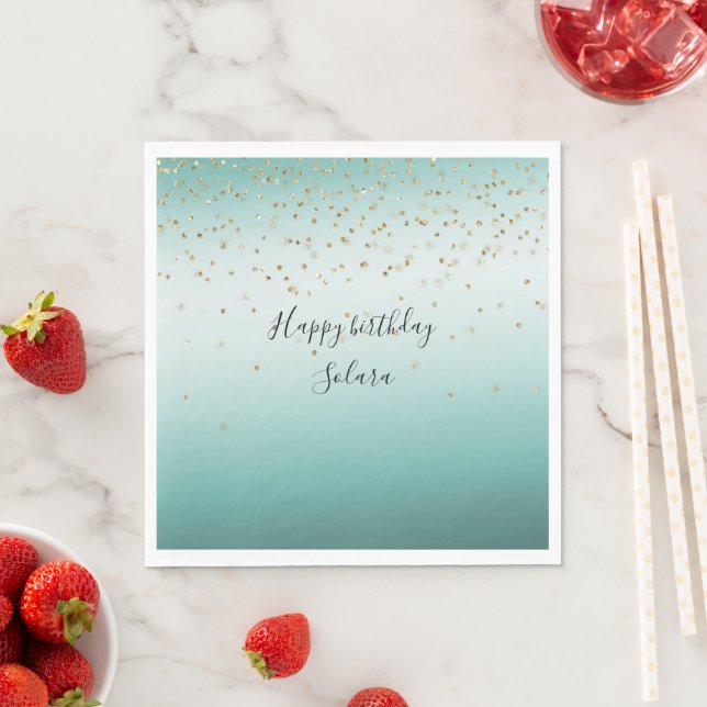 Girly Glam Gold Sparkle Confetti Mint Ombre Napkin (Insitu)