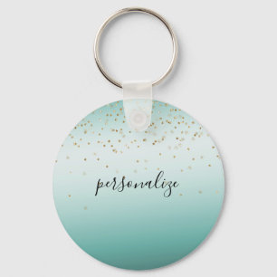 Girly Glam Gold Sparkle Confetti Mint Ombre person Key Ring