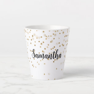 Girly Glam Gold Sparkle Confetti Personalised Latte Mug