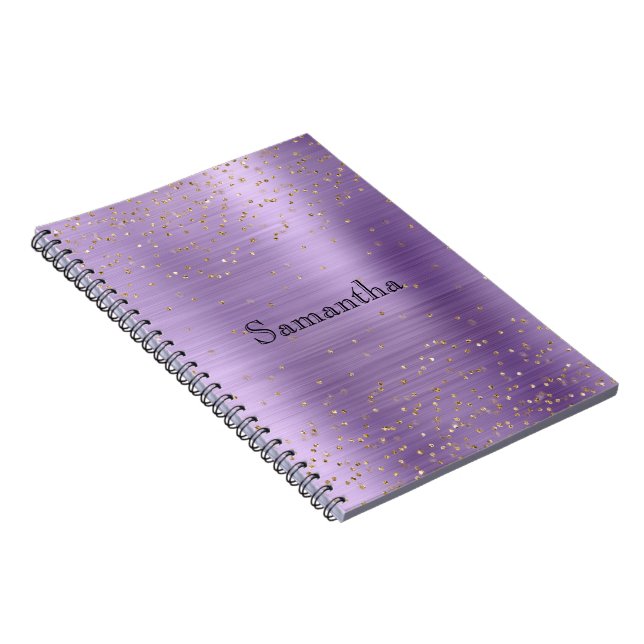 Girly Glam Gold Sparkle Purple Confetti Notebook (Right Side)