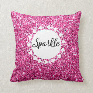 Girly & Glam Hot Pink Glitter Sparkle White Hearts Cushion