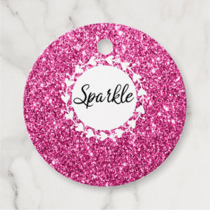 Girly & Glam Hot Pink Glitter Sparkle White Hearts Favour Tags