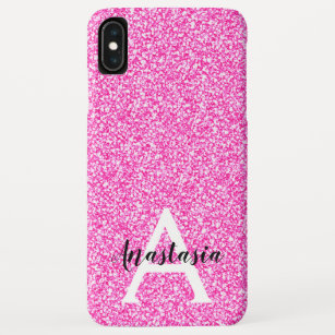 Girly Glam Hot Pink Glitter Sparkles Monogram Name Case-Mate iPhone Case