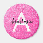 Girly Glam Hot Pink Glitter Sparkles Monogram Name
