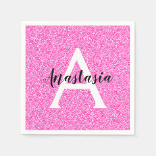 Girly Glam Hot Pink Glitter Sparkles Monogram Name Napkin
