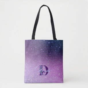 Girly Glam Hot Purple Glitter Sparkles Monogram  Tote Bag